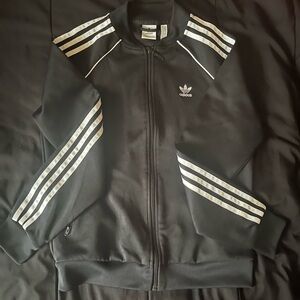 Adidas Black Track Jacket with White Stripes